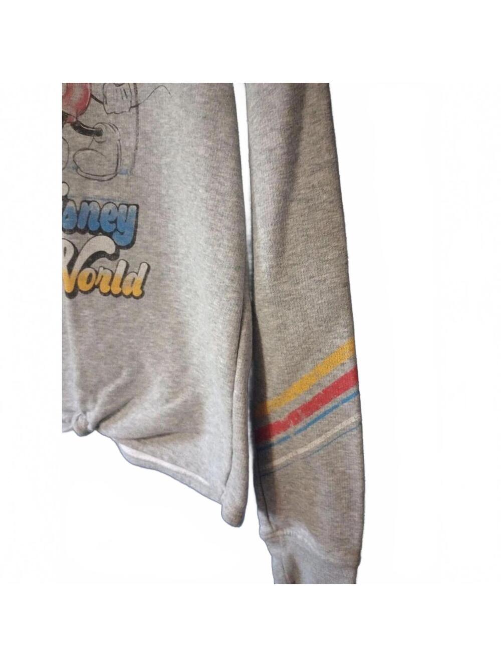 Disney Parks Retro '71 Mickey Mouse Gray Knot Front Crop Hoodie M - Picture 3 of 5